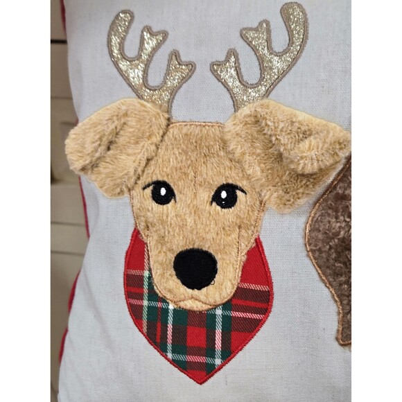 Christmas Dogs Throw Pillow, Santa Hats, Plaid Scarves, 12x18", NWT - Picture 2 of 6